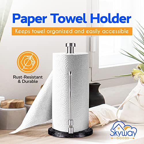 Skyway Goods - Stainless Steel Paper Towel Holder, Paper Towel Stand with Weighted Anti-Slip Base, Sleek Kitchen Countertop Paper Towel Holder, Space-Saving Paper Towel Holder