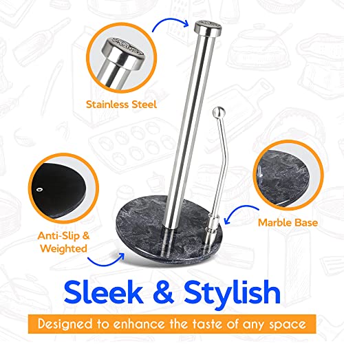 Skyway Goods - Stainless Steel Paper Towel Holder, Paper Towel Stand with Weighted Anti-Slip Base, Sleek Kitchen Countertop Paper Towel Holder, Space-Saving Paper Towel Holder