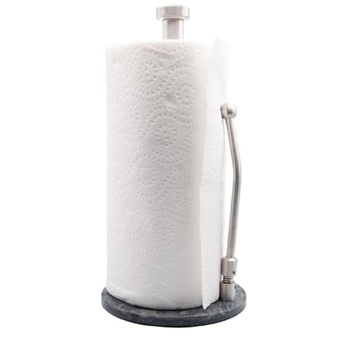 Skyway Goods - Stainless Steel Paper Towel Stand with Marble Base and Weighted Anti-Slip, Space-Saving Sleek Kitchen Countertop Towel Holder