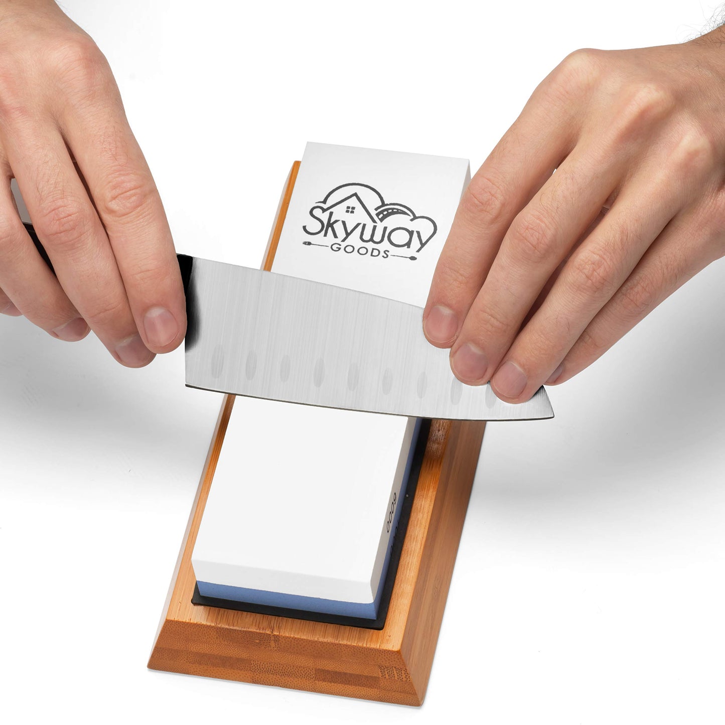 Sharpening Stone - Double Grit knife sharpener - 1000/6000 with angle base and bamboo base by Skyway Goods