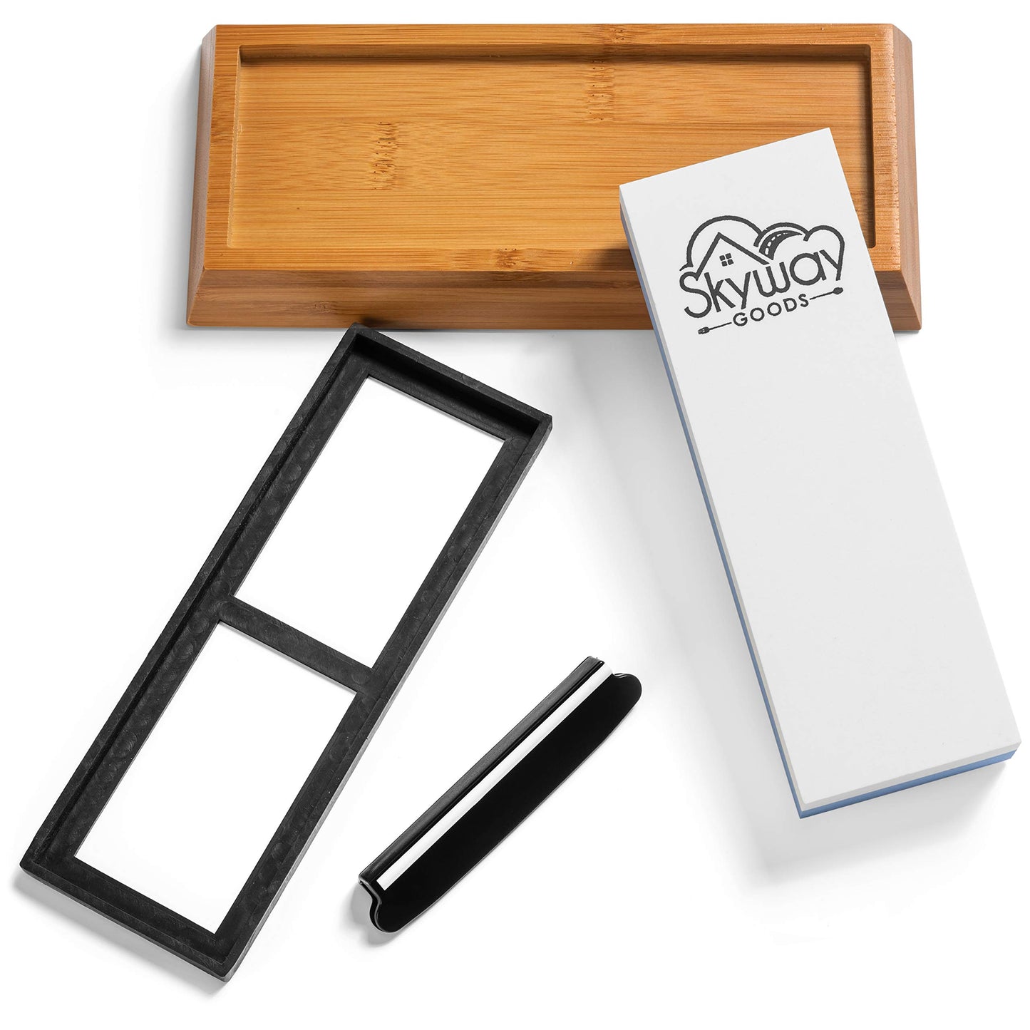 Sharpening Stone - Double Grit knife sharpener - 1000/6000 with angle base and bamboo base by Skyway Goods