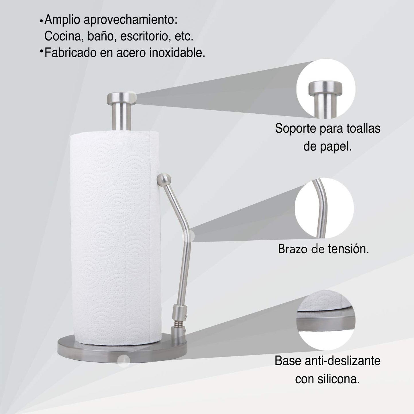 Stainless Steel Kitchen Roll Holder with Tension Arm