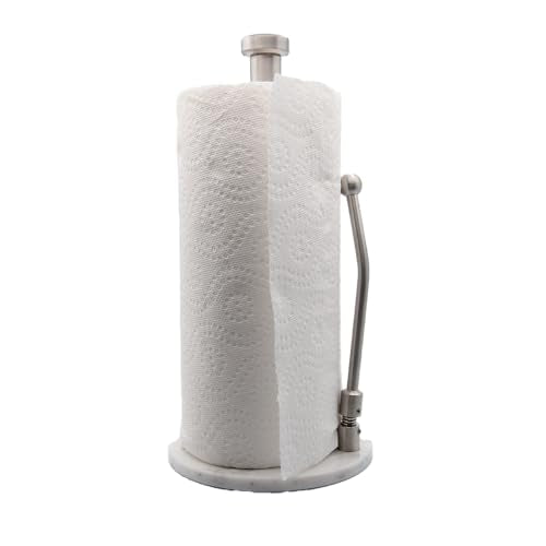 Skyway Goods - Stainless Steel Paper Towel Stand with Marble Base and Weighted Anti-Slip, Space-Saving Sleek Kitchen Countertop Towel Holder
