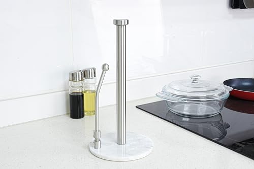 Skyway Goods - Stainless Steel Paper Towel Stand with Marble Base and Weighted Anti-Slip, Space-Saving Sleek Kitchen Countertop Towel Holder