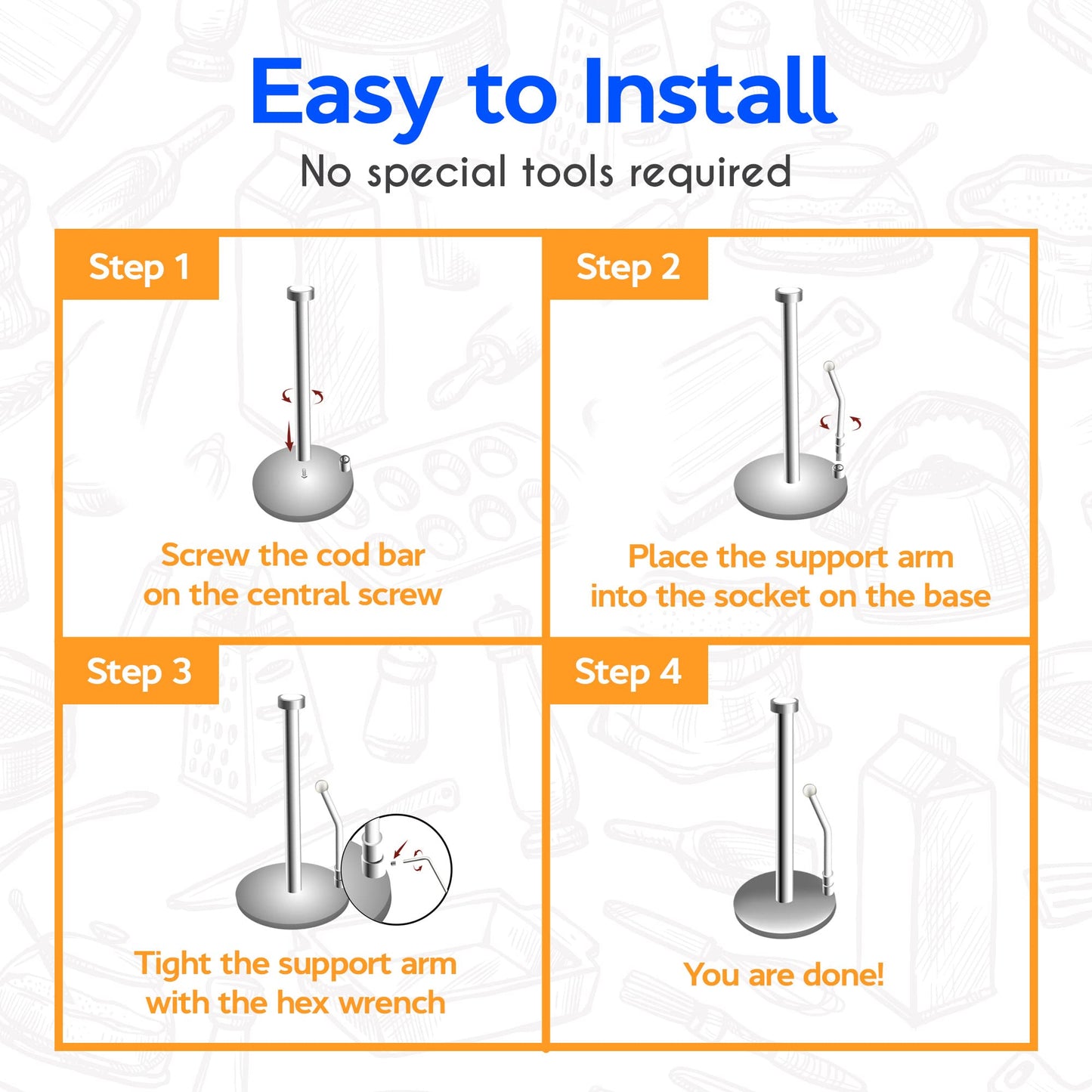 Skyway Goods - Stainless Steel Paper Towel Stand with Marble Base and Weighted Anti-Slip, Space-Saving Sleek Kitchen Countertop Towel Holder