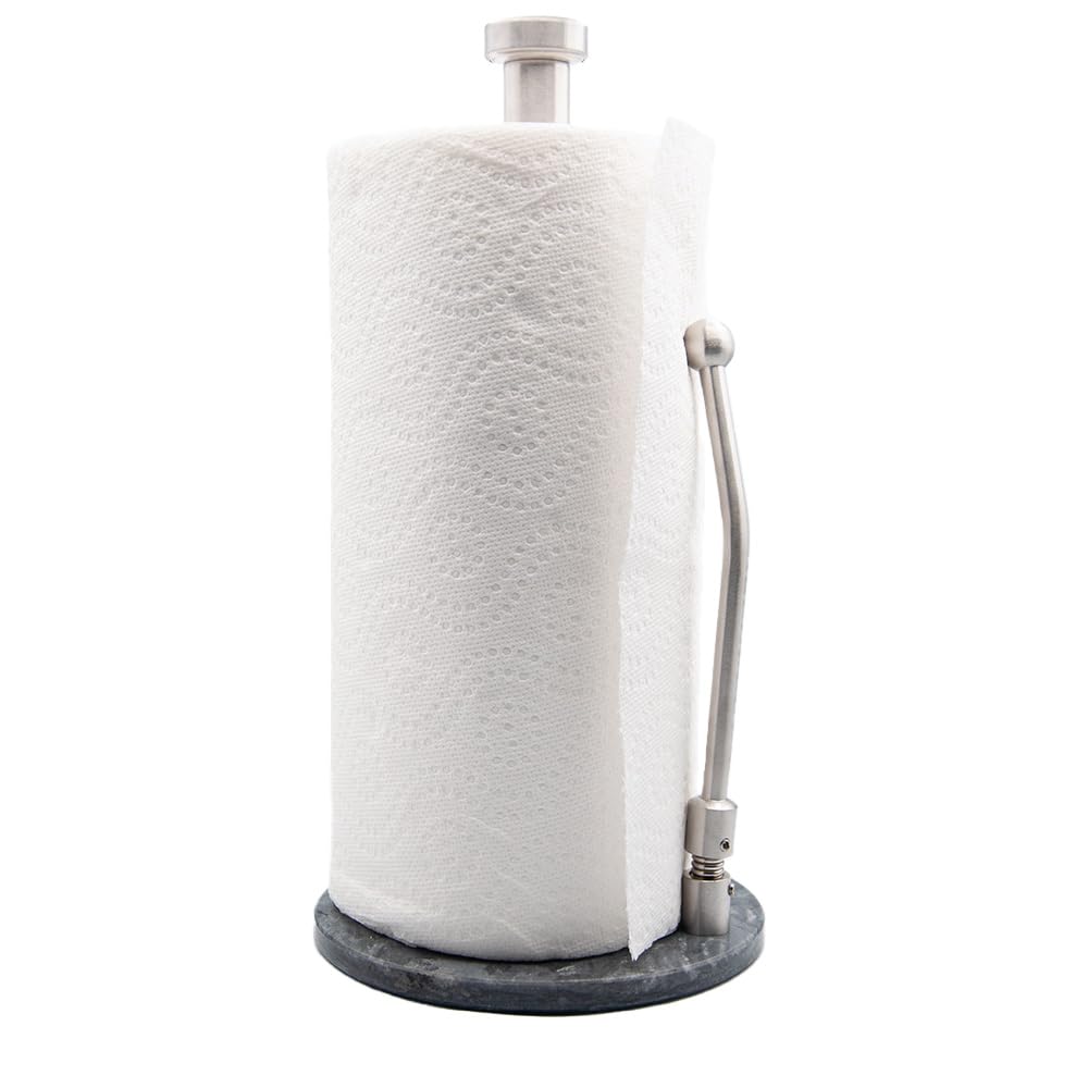 Skyway Goods - Stainless Steel Paper Towel Stand with Marble Base and Weighted Anti-Slip, Space-Saving Sleek Kitchen Countertop Towel Holder