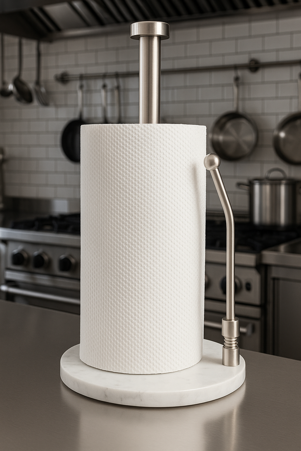 Skyway Goods - Stainless Steel Paper Towel Stand with Marble Base and Weighted Anti-Slip, Space-Saving Sleek Kitchen Countertop Towel Holder