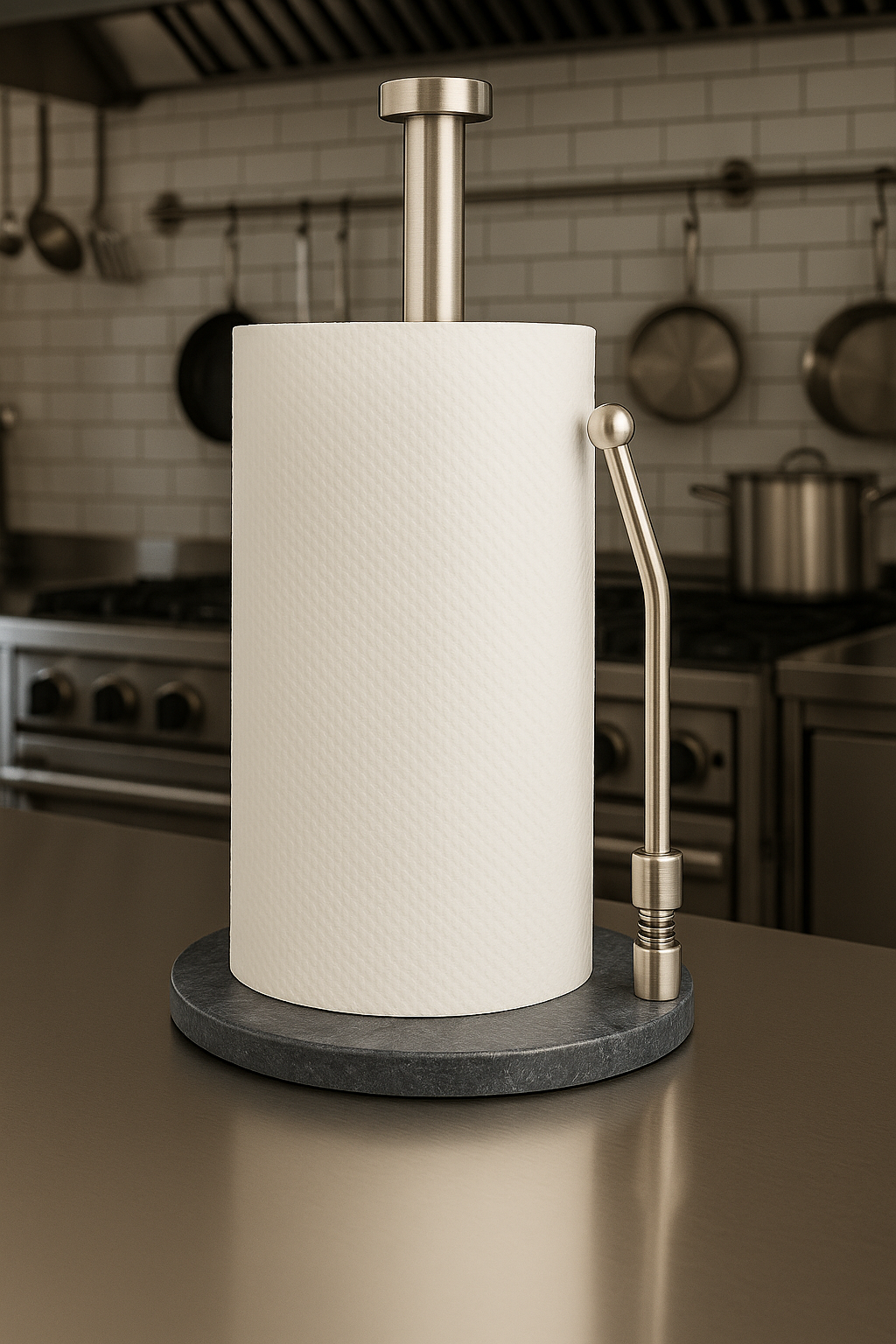 Skyway Goods - Stainless Steel Paper Towel Stand with Marble Base and Weighted Anti-Slip, Space-Saving Sleek Kitchen Countertop Towel Holder