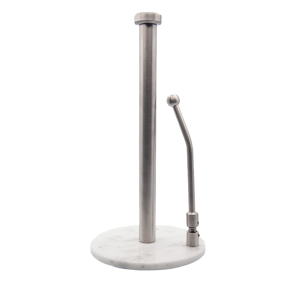 Skyway Goods - Stainless Steel Paper Towel Stand with Marble Base and Weighted Anti-Slip, Space-Saving Sleek Kitchen Countertop Towel Holder