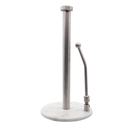 Skyway Goods - Stainless Steel Paper Towel Stand with Marble Base and Weighted Anti-Slip, Space-Saving Sleek Kitchen Countertop Towel Holder