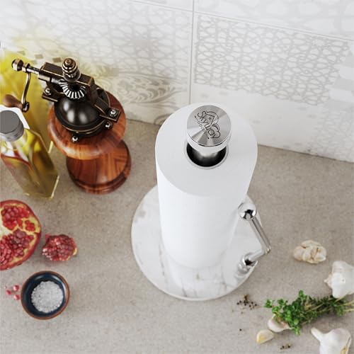Skyway Goods - Stainless Steel Paper Towel Stand with Marble Base and Weighted Anti-Slip, Space-Saving Sleek Kitchen Countertop Towel Holder