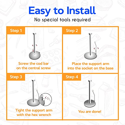 Skyway Goods - Stainless Steel Paper Towel Stand with Marble Base and Weighted Anti-Slip, Space-Saving Sleek Kitchen Countertop Towel Holder